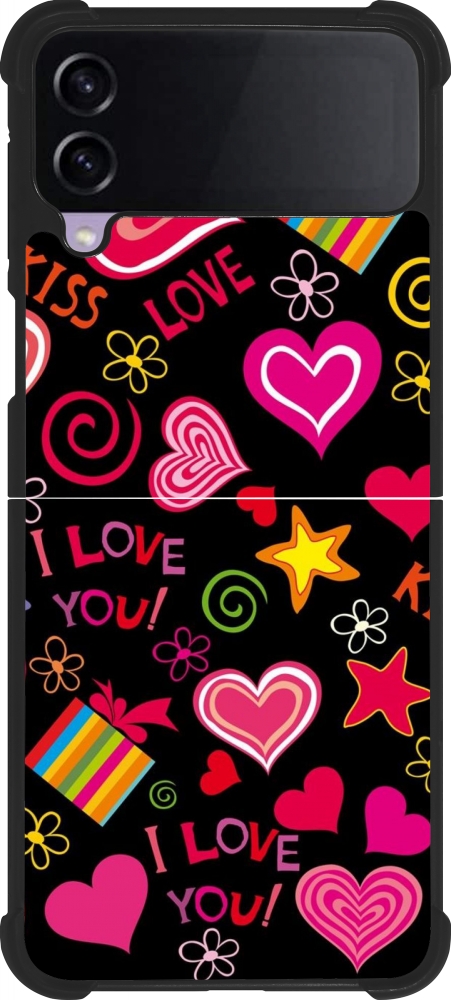 Coque Samsung Galaxy Z Flip4 Silicone Rigide Noir Valentine 2023 Love