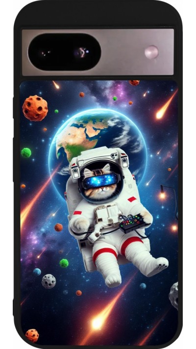 Coque Google Pixel 8a - Silicone rigide noir VR SpaceCat Odyssey