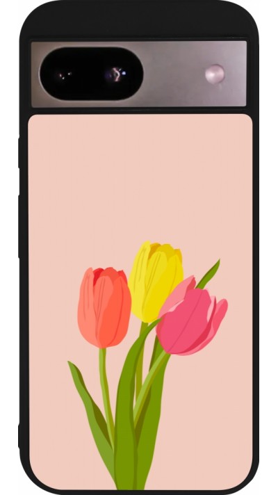 Coque Google Pixel 8a - Silicone rigide noir Spring 23 tulip trio