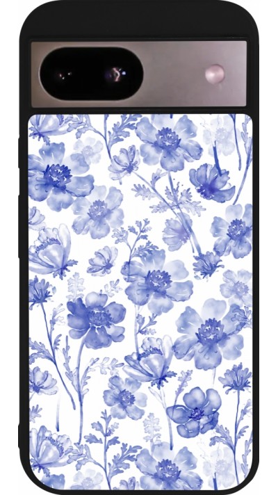 Coque Google Pixel 8a - Silicone rigide noir Spring 23 watercolor blue flowers