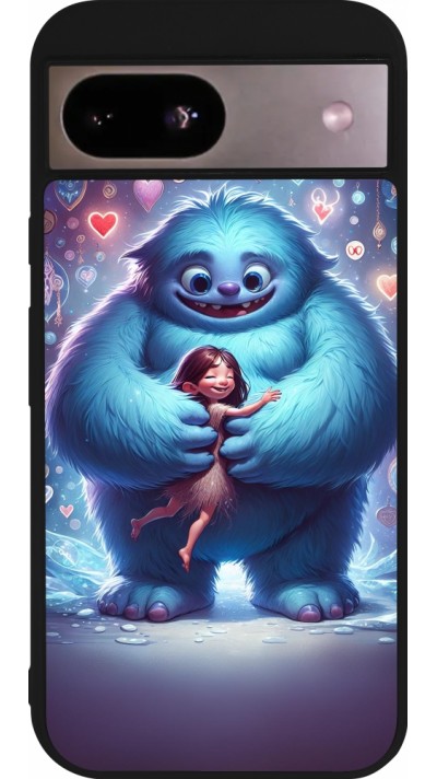 Coque Google Pixel 8a - Silicone rigide noir Valentine 2024 Fluffy Love