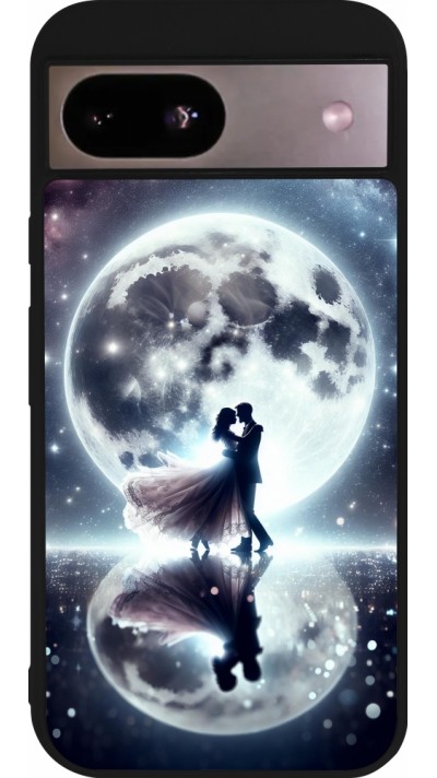 Coque Google Pixel 8a - Silicone rigide noir Valentine 2024 Love under the moon