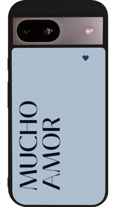 Coque Google Pixel 8a - Silicone rigide noir Valentine 2024 mucho amor azul