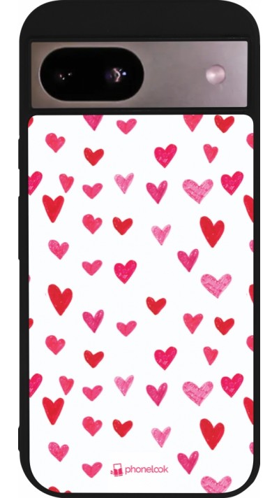 Coque Google Pixel 8a - Silicone rigide noir Valentine 2022 Many pink hearts