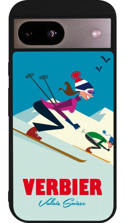 Coque Google Pixel 8a - Silicone rigide noir Verbier Ski Downhill