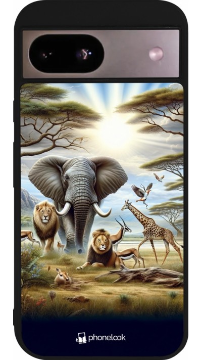 Coque Google Pixel 8a - Silicone rigide noir Vie sauvage africaine