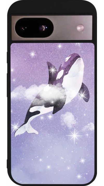 Coque Google Pixel 8a - Silicone rigide noir Whale in sparking stars