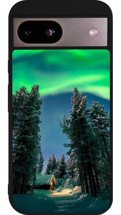 Coque Google Pixel 8a - Silicone rigide noir Winter 22 Northern Lights