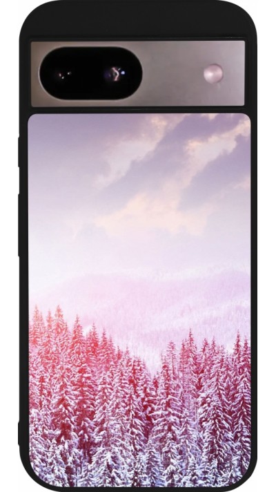 Coque Google Pixel 8a - Silicone rigide noir Winter 22 Pink Forest