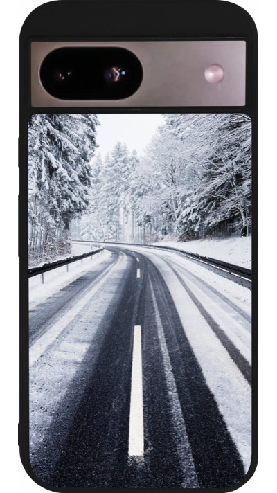 Coque Google Pixel 8a - Silicone rigide noir Winter 22 Snowy Road