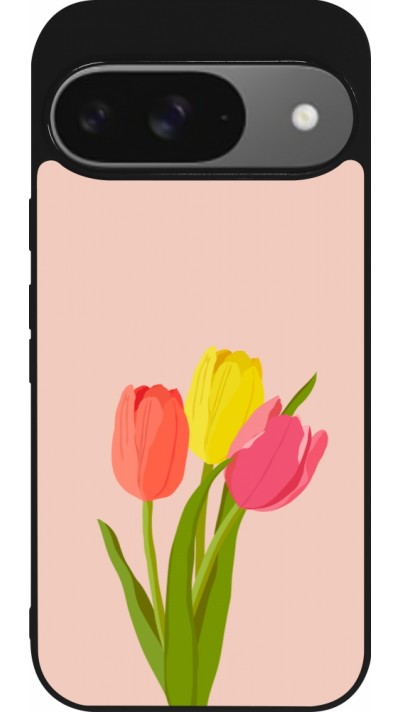 Coque Google Pixel 9 / Pixel 9 Pro - Silicone rigide noir Spring 23 tulip trio