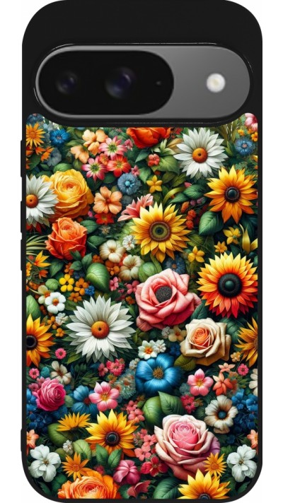 Coque Google Pixel 9 / Pixel 9 Pro - Silicone rigide noir Summer Floral Pattern