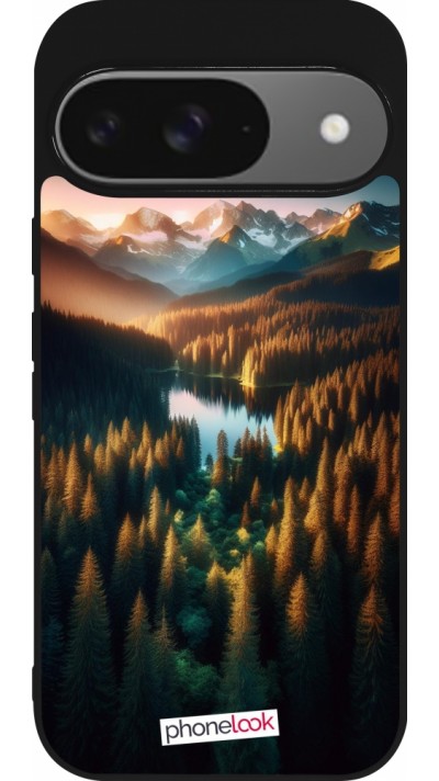 Coque Google Pixel 9 / Pixel 9 Pro - Silicone rigide noir Sunset Forest Lake