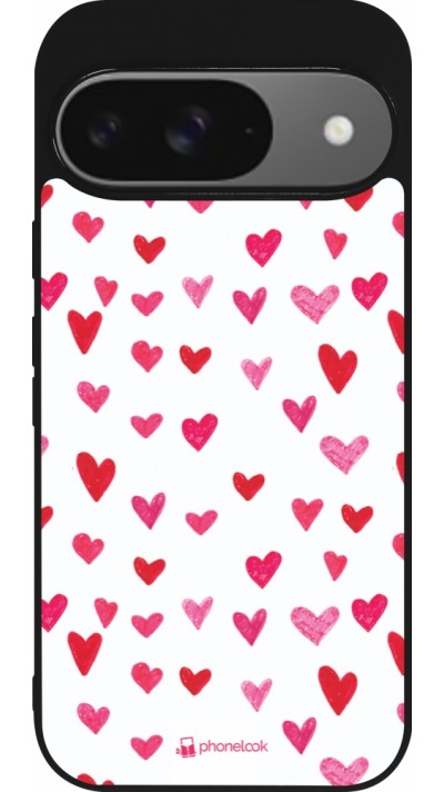 Google Pixel 9 / Pixel 9 Pro Case Hülle - Silikon schwarz Valentine 2022 Many pink hearts