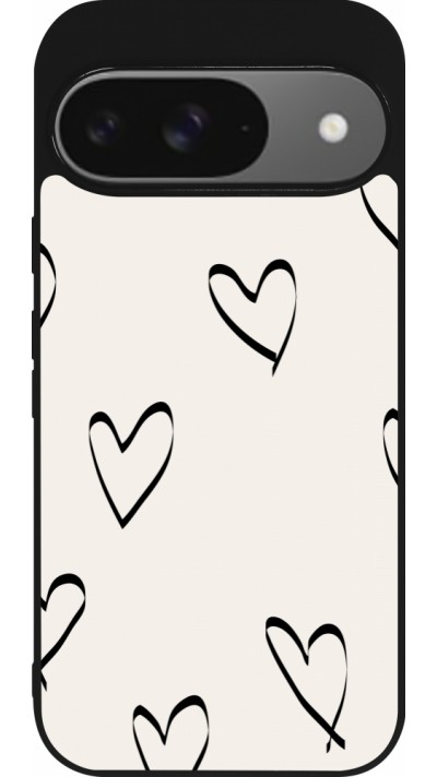 Google Pixel 9 / Pixel 9 Pro Case Hülle - Silikon schwarz Valentine 2023 minimalist hearts