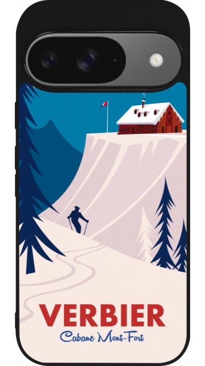 Google Pixel 9 / Pixel 9 Pro Case Hülle - Silikon schwarz Verbier Cabane Mont-Fort