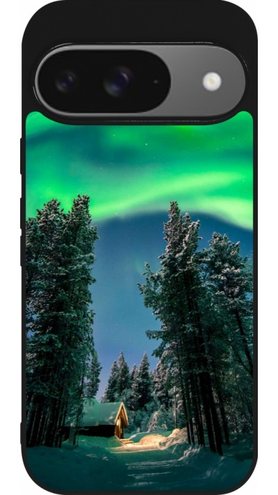 Google Pixel 9 / Pixel 9 Pro Case Hülle - Silikon schwarz Winter 22 Northern Lights