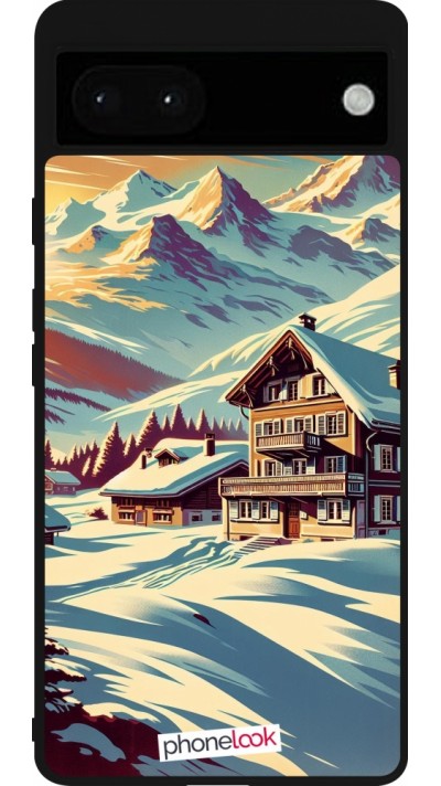 Google Pixel 6a Case Hülle - Silikon schwarz Chalet Berg verschneit