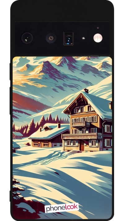 Google Pixel 6 Pro Case Hülle - Silikon schwarz Chalet Berg verschneit