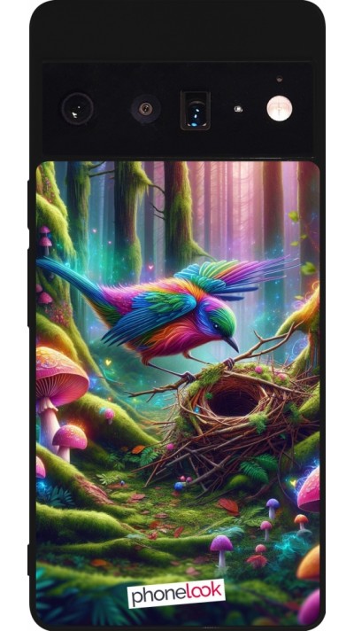 Google Pixel 6 Pro Case Hülle - Silikon schwarz Vogel Nest Wald