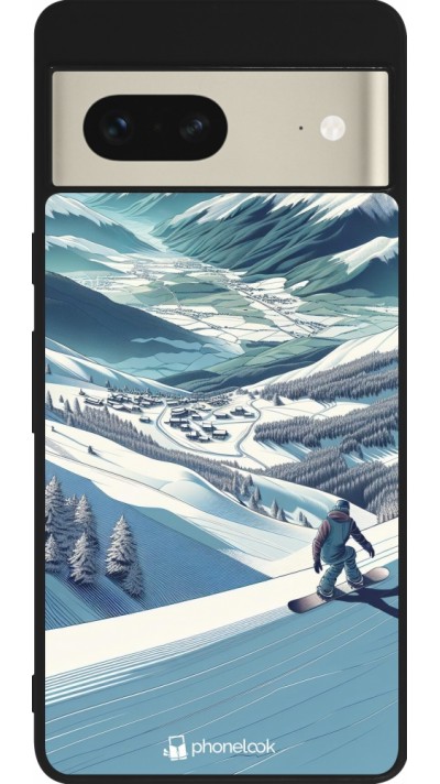 Google Pixel 7 Case Hülle - Silikon schwarz Snowboarder Berg