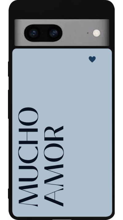 Google Pixel 7a Case Hülle - Silikon schwarz Valentine 2024 mucho amor azul