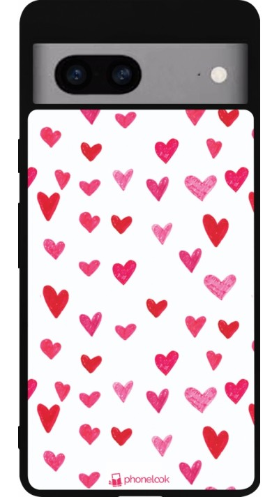 Google Pixel 7a Case Hülle - Silikon schwarz Valentine 2022 Many pink hearts