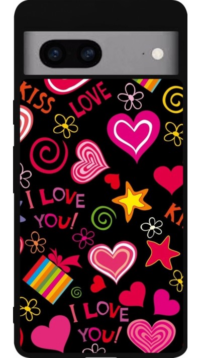 Google Pixel 7a Case Hülle - Silikon schwarz Valentine 2023 love symbols