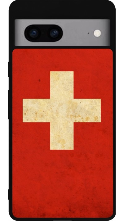 Google Pixel 7a Case Hülle - Silikon schwarz Vintage Flag SWISS