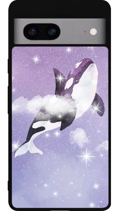 Google Pixel 7a Case Hülle - Silikon schwarz Whale in sparking stars