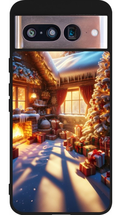 Google Pixel 8 Case Hülle - Silikon schwarz Weihnachten Chalet Feerie