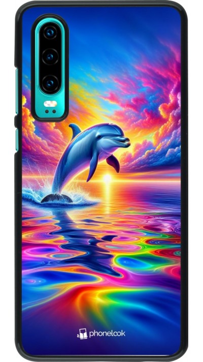 Coque Huawei P30 - Dauphin arc-en-ciel heureux