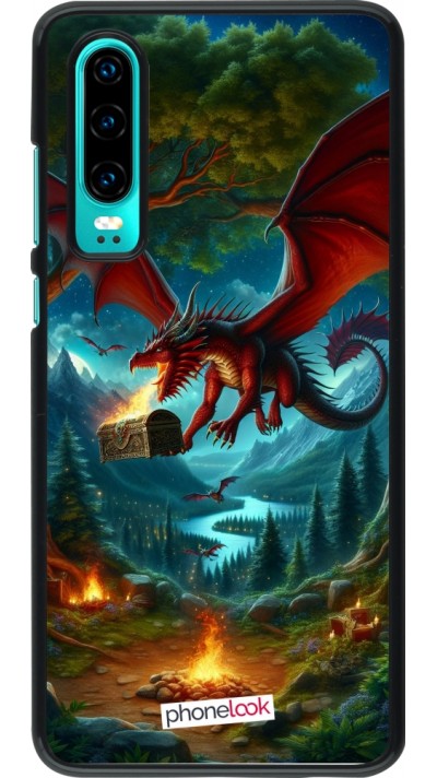 Coque Huawei P30 - Dragon Volant Forêt Trésor