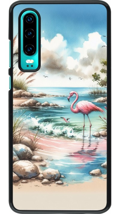 Coque Huawei P30 - Flamant rose aquarelle