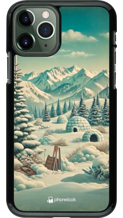 iPhone 11 Pro Case Hülle - Vintage Schneebedeckter Berg Iglu