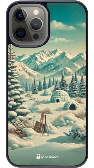 iPhone 12 Pro Max Case Hülle - Vintage Schneebedeckter Berg Iglu