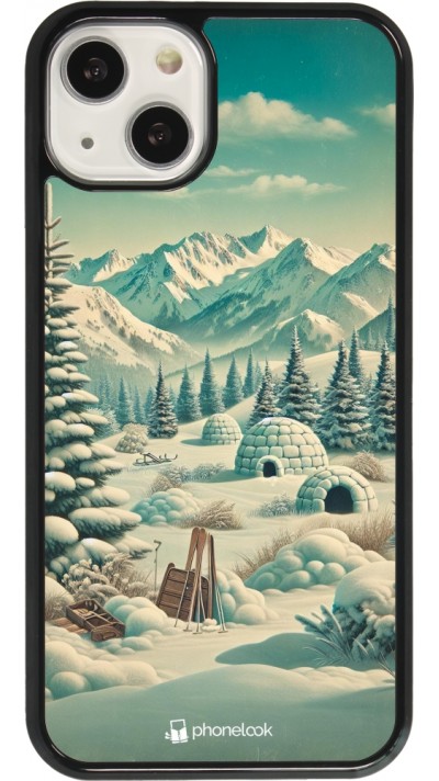 iPhone 13 Case Hülle - Vintage Schneebedeckter Berg Iglu