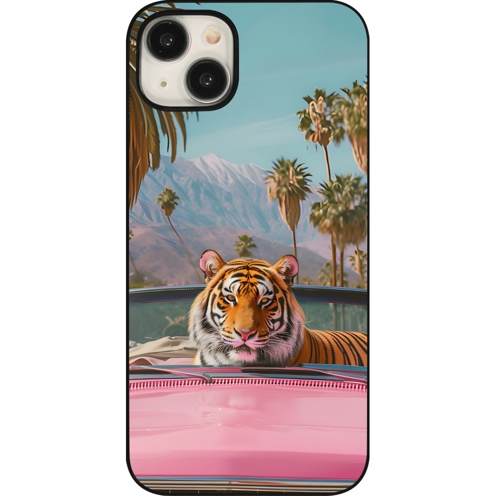 Coque iPhone 15 Plus - Tigre voiture rose