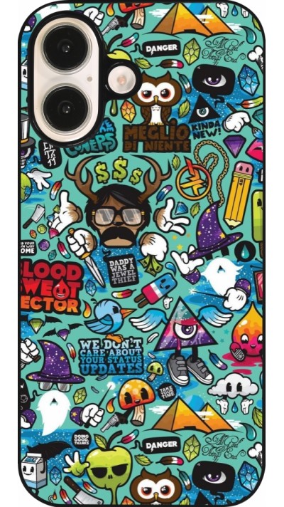 Coque iPhone 16 - Mixed Cartoons Turquoise