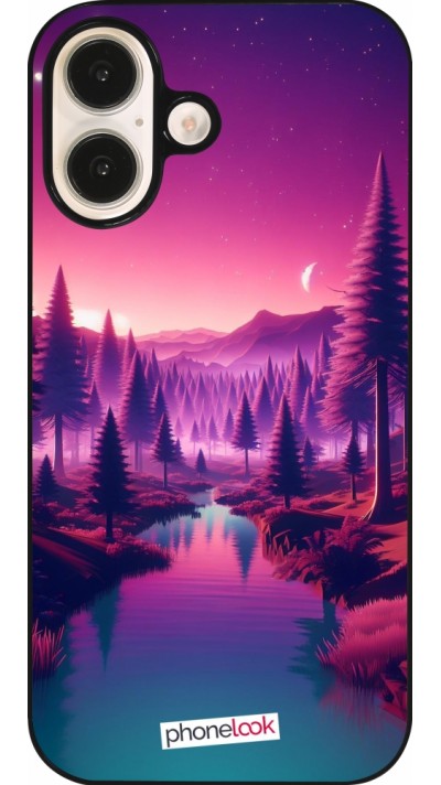 Coque iPhone 16 - Paysage Violet-Rose