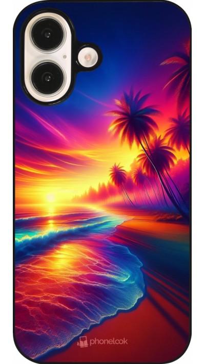 Coque iPhone 16 - Plage coucher soleil flashy