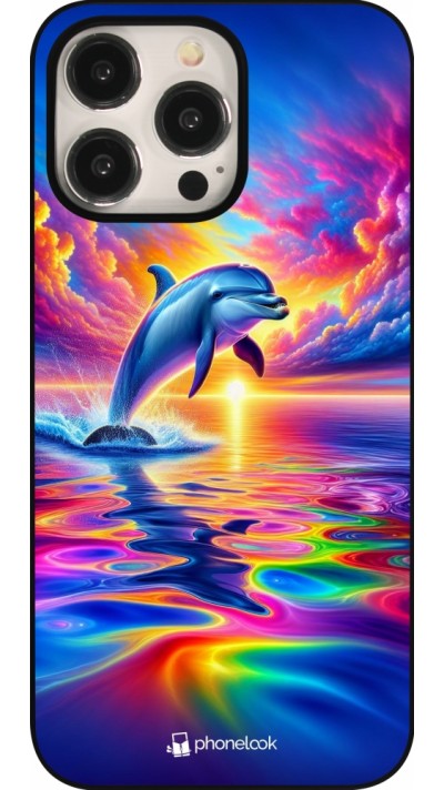 Coque iPhone 16 Pro Max - Dauphin arc-en-ciel heureux