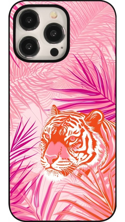 Coque iPhone 16 Pro Max - Tigre palmiers roses