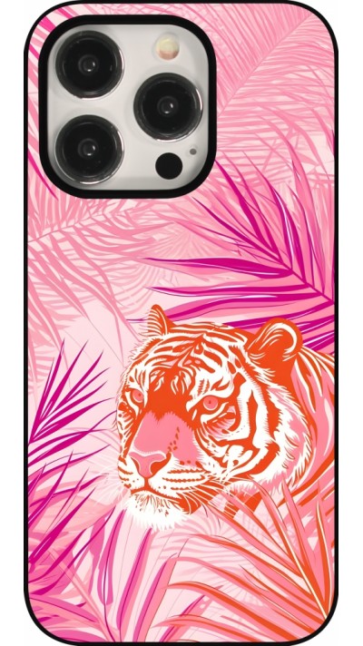 Coque iPhone 16 Pro - Tigre palmiers roses