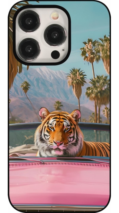 Coque iPhone 16 Pro - Tigre voiture rose