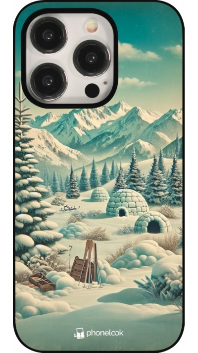 iPhone 16 Pro Case Hülle - Vintage Schneebedeckter Berg Iglu