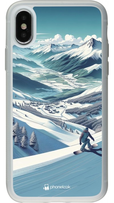 iPhone X / Xs Case Hülle - Silikon transparent Snowboarder Berg