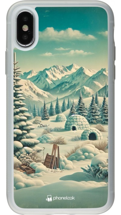 iPhone X / Xs Case Hülle - Silikon transparent Vintage Schneebedeckter Berg Iglu