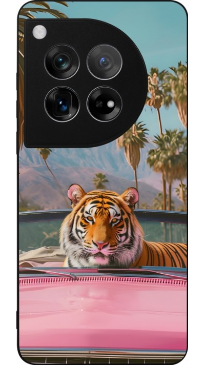 OnePlus 12 Case Hülle - Silikon schwarz Tiger Auto rosa