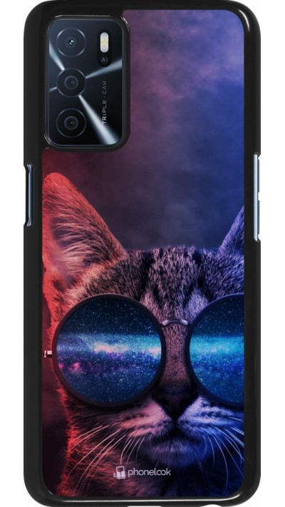 Oppo A16s Case Hülle - Red Blue Cat Glasses